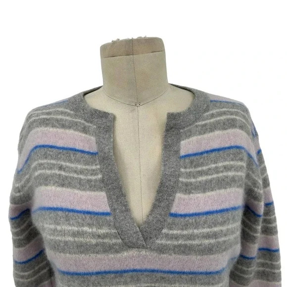 360‎ Cashmere Rosa Sweater Long Sleeve V-Neckline Striped Gray Blue Size XS - Picture 3 of 9